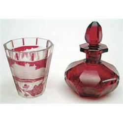 A Bohemian ruby flash tumbler with building...