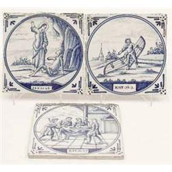 A set of 3 18th century Delft blue and white...