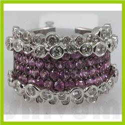 Genuine 3.47 ctw 18k Pink Sapphire & Diamond White Gold Ring