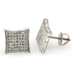 Genuine 0.33ctw Round Cut Diamond Invisible Type Earring 10k White Gold Screw back, 1.26g