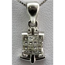 Genuine 0.22ctw Square Cut Diamond Invisible Anchor Pendant 18k White Gold, 1.95g
