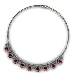 Genuine 15.49 ctw Garnet Necklace 16.5 inches 18k W/Y Gold