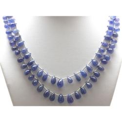 Natural 2Row Tanzanite Smooth Teardrop Beads Stringing Necklace Gemstone 121.00ctw with brass clasp