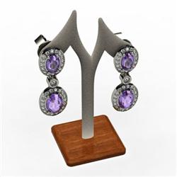 Tanzanite 3.54 ctw Diamond Dangling Earring 14k W/Y Gold