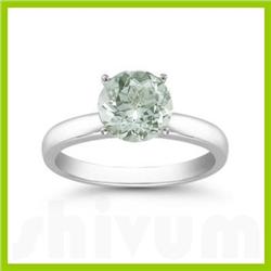 Genuine 0.85 Green Amethyst Solitaire Ring 14kt Gold-White