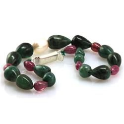 Natural Emerald, Ruby Teardrop Bracelet and Pearl 69.72ctw with brass clasp (Graduated)