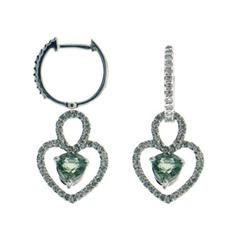 Genuine 14Kt Earrings 102 Single Diamonds 34Pts.  2 Green Sapphire Diamond Earring