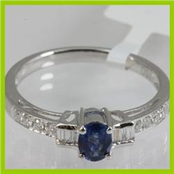 Genuine  0.24 ctw Diamond Sapphire Ring 18KT White Gold