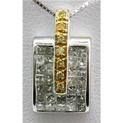 Genuine 0.92ctw Square and Round Cut Diamond Invisible Pendant 14k Two-tone Gold, 3.44g
