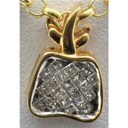 Genuine 0.33ctw Square Cut Diamond Invisible Apple Shape Pendant 18k Yellow Gold, 1.50g