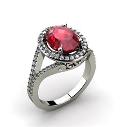 Ruby 3.73 ctw & Diamond Ring 14kt W/Y  Gold