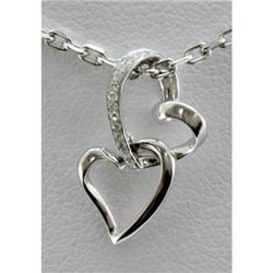 Genuine 0.04ctw Round Cut Diamond Double Row Heart Pendant 14k White Gold, 0.64g