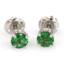 Genuine 1.15 ctw Green Tsavorite Garnet Earring 14kt W/Y Gold 14kt1.25g