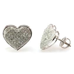 Genuine 0.35ctw Round Cut Diamond Puff Pave Heart Earring 10k White Gold Screw back, 2.08g