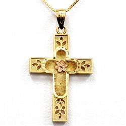 Genuine Cross Pendant Necklace 14kt W/Y Gold 14kt 3.2g
