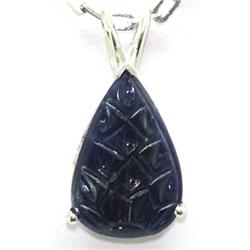 925 Sterling Silver  Sapphire 9.70 ctw Carving Sapphire Design Pendant