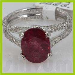 Genuine 4.58 ctw 18k Ruby & Diamond White Gold Ring