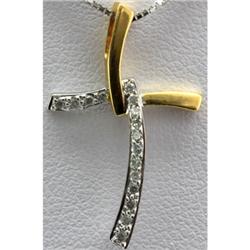Genuine 0.14ctw Round Cut Diamond Cross Pendant 14k Two-tone Gold, 1.07g