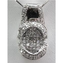 Genuine 0.90ctw Invisible Pendant w/ Round Diamond 18k White Gold, 7.05g