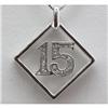 Image 1 : Genuine 0.07ctw Round Cut Diamond #15 Pendant inside Square 10k White Gold, 2.34g