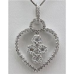 Genuine 0.80ctw Round Cut Diamond Heart Pendant w/ Flower 14k White Gold, 1.77g