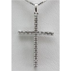 Genuine 0.13ctw Round Cut Diamond Cross Pendant 14k White Gold, 1.04g