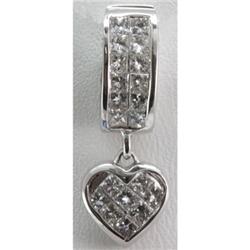 Genuine 1.08ctw Invisible Dangling Heart Pendant 18k White Gold, 4.12g