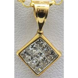Genuine 0.54ctw Square Cut Diamond Invisible Square Pendant 14k Yellow Gold, 0.79g