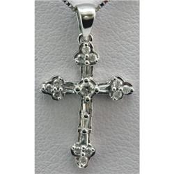 Genuine 0.21ctw Baguettes and Round Cut Diamond Cross Pendant 14k White Gold, 0.93g