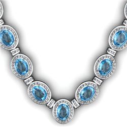 Certified 32.35 ctw Aqua Marine & Diamond Necklace 14kt W/Y Gold
