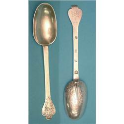 A Charles II silver lace back trefid spoon...