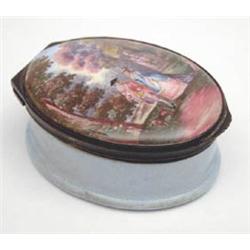 A late 19th century oval enamel snuff box...