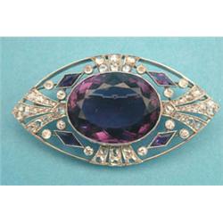 An amethyst and diamond set navette shaped...