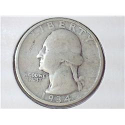 1934 WASHINGTON SILVER QUARTER