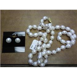 GENUINE FRESHWATER PEARL NECKLACE & EARRINGS