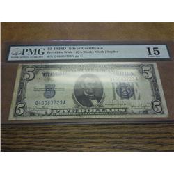 1934-D $5 SILVER CERTIFICATE PMG CHOICE FINE 15