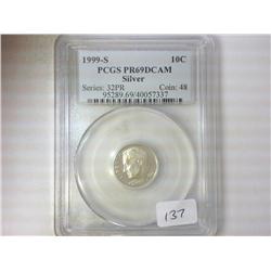 1999-S SILVER ROOSEVELT DIME PCGS PR69DCAM
