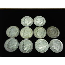 10 ASSORTED 50'S SILVER ROOSEVELT DIMES