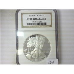 2005-W AMERICAN SILVER EAGLE NGC PF69 ULTRA CAMEO