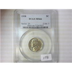 1938 JEFFERSON NICKEL PCGS MS66