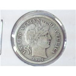 1914-S BARBER DIME (VERY FINE)