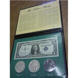 SILVER STORY MORGAN $, PEACE $, 1957 SILVER CERT &