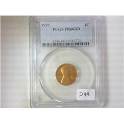 1959 LINCOLN CENT PCGS PR66RD