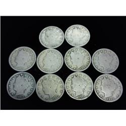 10 ASSORTED LIBERTY "V" NICKELS