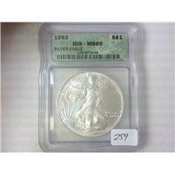 1993 AMERICAN SILVER EAGLE ICG MS69
