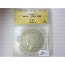 1923-S PEACE SILVER DOLLAR ANACS F12 DETAILS VAM-1