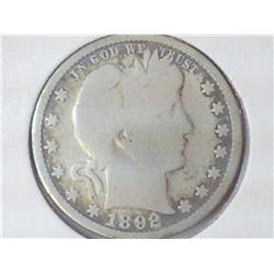 1892-O BARBER QUARTER