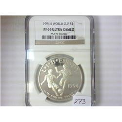 1994-S WORLD CUP SILVER DOLLAR NGC PF69 ULTRA CAM
