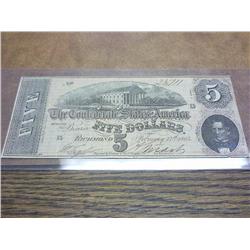 1864 $5 CONFEDERATE NOTE HAND SIGNED & NUMBERED