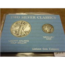 1944-D MERCURY DIME & 43 WALKING LIBERTY HALF $